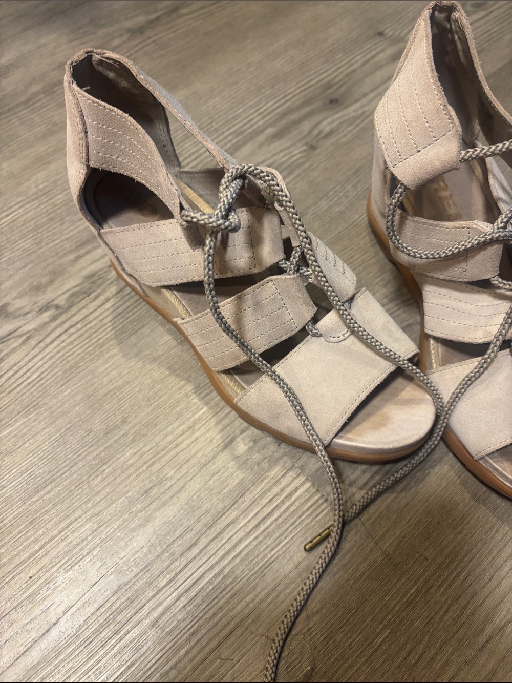 Sorel Light Taupe Suede Lace-Up Gladiator Heels